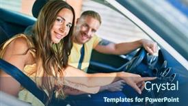  Presentation with gps - Presentation theme with young-couple-smiling-happy-driving background and a ocean colored foreground