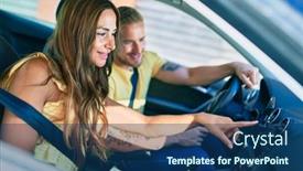  Presentation with gps - Amazing slide deck having young-couple-smiling-happy-driving backdrop and a ocean colored foreground