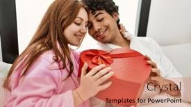  Presentation with college education happy smiling - PPT layouts featuring young-couple-smiling-happy-holding background and a coral colored foreground