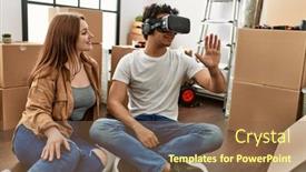  Presentation with young happy couple - PPT layouts enhanced with young-couple-smiling-happy-playing background and a tawny brown colored foreground