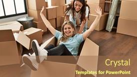  Presentation with young happy couple - Slide set with young-couple-smiling-happy-playing background and a  colored foreground