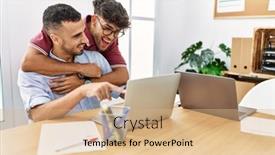  Presentation with young happy couple - Slide set consisting of young-couple-smiling-happy-working background and a coral colored foreground