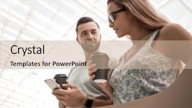  Presentation with free - Slide deck consisting of young couple spends their free background and a soft green colored foreground