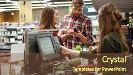  Presentation with photo show - Slide deck enhanced with young couple standing in supermarket background and a tawny brown colored foreground