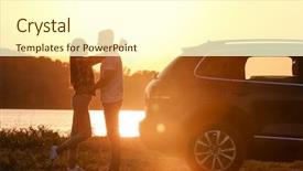  Presentation with dance beautiful couple dancing ballroom - PPT theme enhanced with young couple standing near car background and a  colored foreground