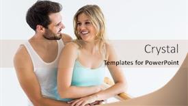  Presentation with railing - PPT layouts with young couple standing near the railing at home background and a coral colored foreground