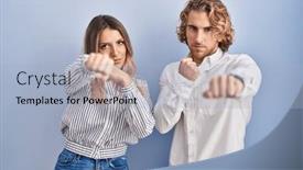  Presentation with violence - Presentation design enhanced with young-couple-standing-over-blue background and a light blue colored foreground