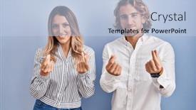  Presentation with salary - Presentation theme enhanced with young-couple-standing-over-blue background and a light blue colored foreground