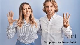  Presentation with young happy couple - Slides enhanced with young-couple-standing-over-blue background and a light blue colored foreground