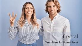  Presentation with young happy couple - Presentation consisting of young-couple-standing-over-blue and a light blue colored foreground