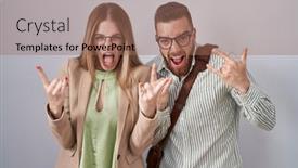  Presentation with rock star - Presentation theme with young-couple-standing-over-white background and a coral colored foreground