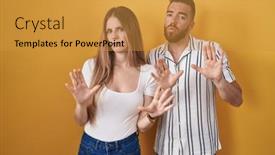  Presentation with yellow - Slide set consisting of young-couple-standing-over-yellow background and a gold colored foreground