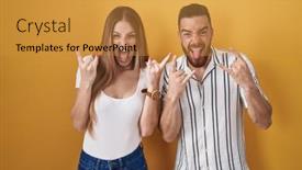  Presentation with yellow music - Presentation theme enhanced with young-couple-standing-over-yellow background and a gold colored foreground