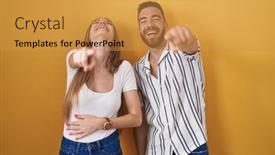  Presentation with shame - Slides having young-couple-standing-over-yellow background and a gold colored foreground