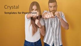  Presentation with violence - PPT theme consisting of young-couple-standing-over-yellow background and a gold colored foreground