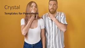  Presentation with sore throat - Presentation consisting of young-couple-standing-over-yellow background and a gold colored foreground