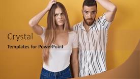  Presentation with yellow - Theme having young-couple-standing-over-yellow and a coral colored foreground