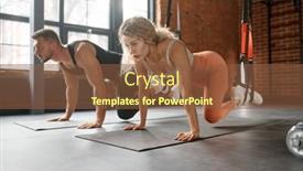  Presentation with stretching - Presentation design featuring young-couple-stretching-legs background and a tawny brown colored foreground