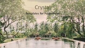  Presentation with infinity - Colorful PPT theme enhanced with young couple swimming in infinity pool with in private villa resort travelling to ubud bali backdrop and a coral colored foreground