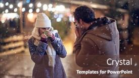  Presentation with magical - Audience pleasing PPT theme consisting of young-couple-taking-a-photo backdrop and a tawny brown colored foreground