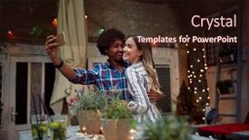  Presentation with atmosphere - Presentation theme enhanced with young-couple-taking-a-selfie background and a wine colored foreground