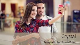  Presentation with self - Cool new slides with young couple taking self portrait backdrop and a mint green colored foreground