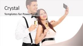  Presentation with cell - Beautiful PPT layouts featuring young couple taking selfie with cell phone isolated on white background backdrop and a light gray colored foreground