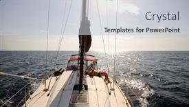  Presentation with yacht - Audience pleasing presentation theme consisting of young-couple-taking-sunbath backdrop and a light gray colored foreground