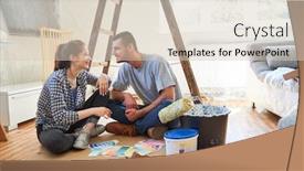 Presentation with renovation - Beautiful presentation design featuring young-couple-talking-to-each backdrop and a lemonade colored foreground