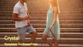  Presentation with leash - Colorful PPT layouts enhanced with young couple talking while standing backdrop and a tawny brown colored foreground