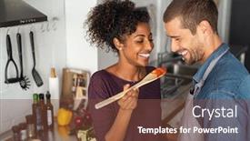  Presentation with tomato - Audience pleasing PPT theme consisting of young-couple-tasting-tomato-sauce backdrop and a tawny brown colored foreground