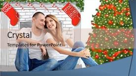  Presentation with merry christmas and new year - PPT layouts featuring young couple thinking about christmas background and a coral colored foreground