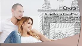  Presentation with new year - Beautiful theme featuring young couple thinking about christmas backdrop and a light gray colored foreground
