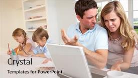  Presentation with thinking - PPT theme consisting of young couple thinking and looking at a laptop computer background and a soft green colored foreground