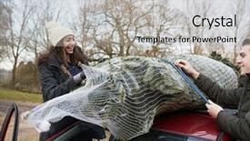  Presentation with christmas tree - Beautiful slide deck featuring young couple tying a christmas backdrop and a  colored foreground