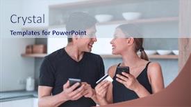  Presentation with food order - Theme having young couple uses smartphone to order food at home background and a sky blue colored foreground