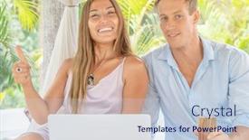  Presentation with laptop - Colorful slide set enhanced with young-couple-using-a-laptop backdrop and a lemonade colored foreground