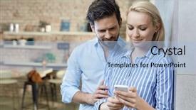  Presentation with together in christ - Audience pleasing slide deck consisting of young couple using mobilephone together backdrop and a  colored foreground