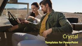  Presentation with vehicle - Presentation theme enhanced with young-couple-using-phone background and a tawny brown colored foreground