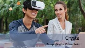  Presentation with young happy couple - Beautiful slides featuring young couple using virtual reality backdrop and a seafoam green colored foreground