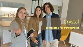  Presentation with apartment - Slide set with young-couple-visiting-modern-apartment background and a coral colored foreground