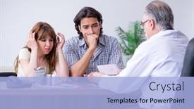  Presentation with old couple - Amazing PPT theme having young couple visiting old male doctor backdrop and a light blue colored foreground