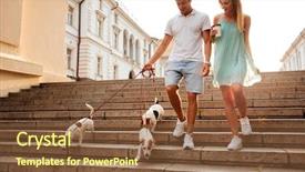  Presentation with old couple walking - Theme having young couple walking down stairs background and a tawny brown colored foreground