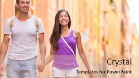  Presentation with old couple walking - Amazing slide deck having young couple walking in europe backdrop and a lemonade colored foreground