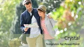  Presentation with city map - Presentation theme consisting of young couple walking in park background and a mint green colored foreground
