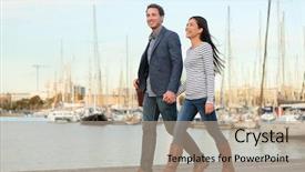  Presentation with old couple walking - Cool new slides with young couple walking outdoors backdrop and a coral colored foreground