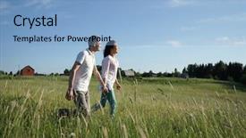  Presentation with walking - Cool new PPT layouts with young couple walking through green backdrop and a light blue colored foreground