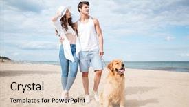  Presentation with old couple walking - Presentation theme having young couple walking with dog background and a lemonade colored foreground