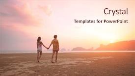  Presentation with tropical beach sunset - Audience pleasing presentation consisting of young couple walking backdrop and a cream colored foreground
