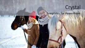  Presentation with horses - Beautiful PPT layouts featuring young couple walking with their horses in the park backdrop and a light gray colored foreground